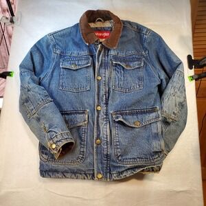 Wrangler Mens Denim Jacket Blue Sherpa Lined Trucker Western Utility Size Medium